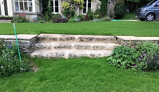 Indian limestone steps and lawn